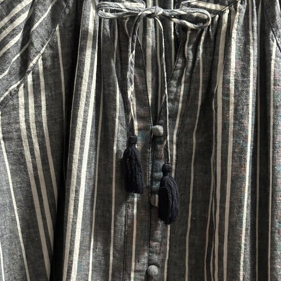 Lane Bryant sz 18 blue striped linen blend lagenlook boxy Boho tassel front top - Picture 2 of 7